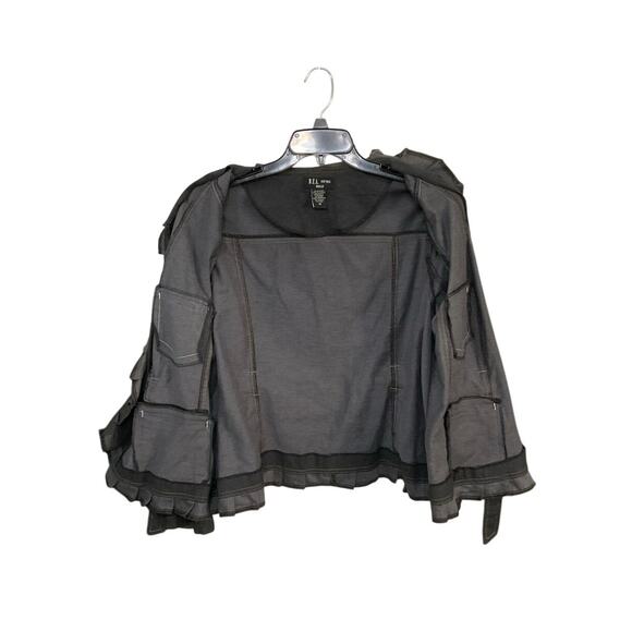 D.F.A New York Dark Grey Ruffle Jacket Tie Front High Neck Sz 1X Plus Steampunk - Picture 3 of 5